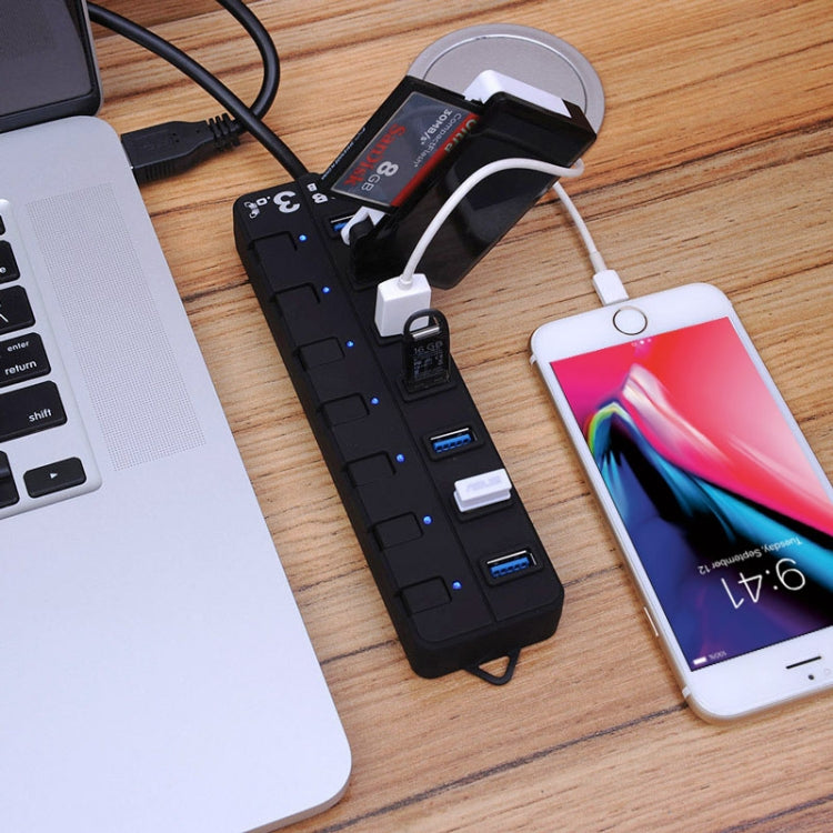 7 Ports USB 3.0 Hub with Individual Switches for each Data Transfer Ports, 7 Ports (Black) - HoMEdemic™ 