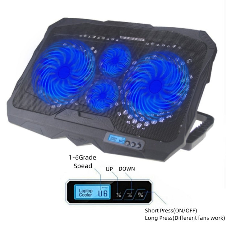 S18 Aluminum Four Fans Gaming Laptop Cooling Pad Foldable Holder with Wind Speed Display(Blue) - HoMEdemic™ 