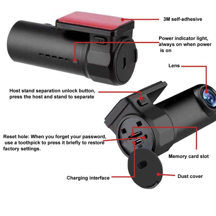 S600 1080P Wifi Dash Cam 170 Degree Wide Angle Lens Hidden Car Driving Recorder(Black) - HoMEdemic™ 