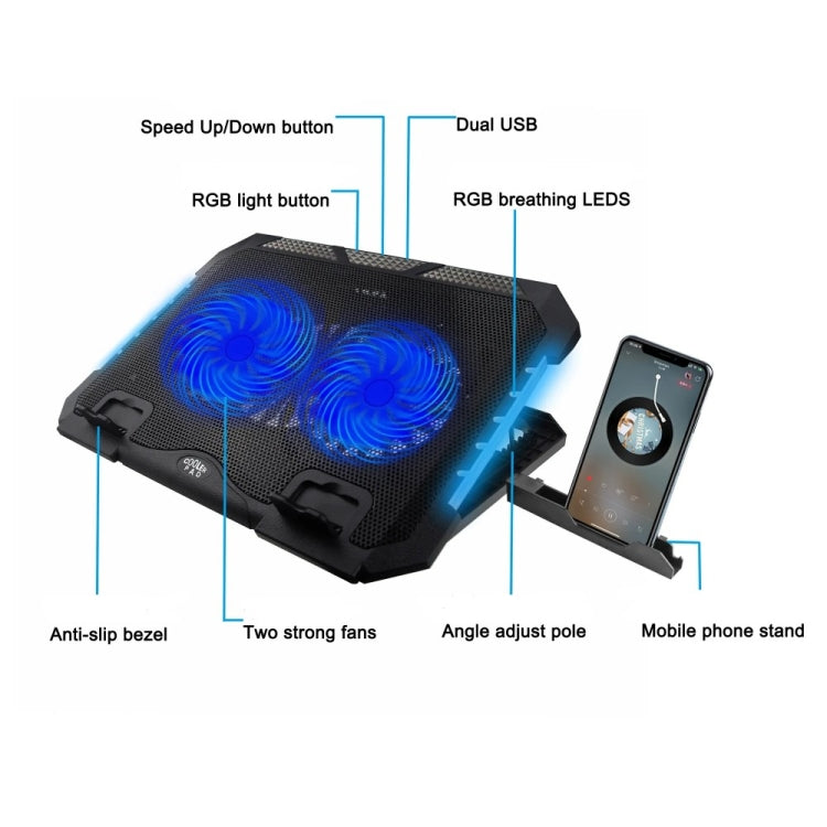 S900 Dual USB Ports Adjustable Height RGB Laptop Cooling Pad Stand - HoMEdemic™ 