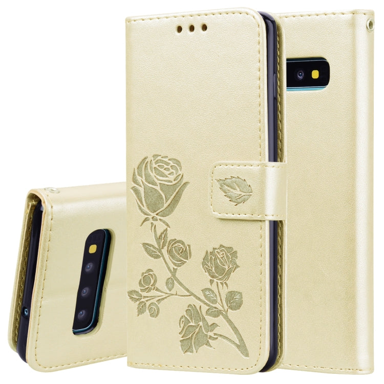 Rose Embossed Horizontal Flip PU Leather Case for Galaxy S10, with Holder & Card Slots & Wallet