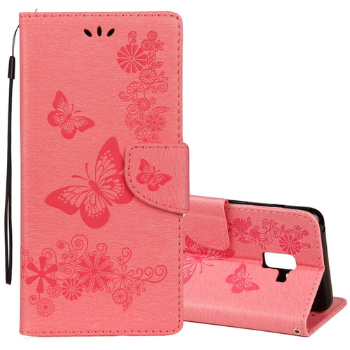 For Galaxy A8 (2018) Vintage Embossed Floral Butterfly Pattern Horizontal Flip Leather Case with Card Slot & Holder & Wallet & Lanyard - HoMEdemic™ 