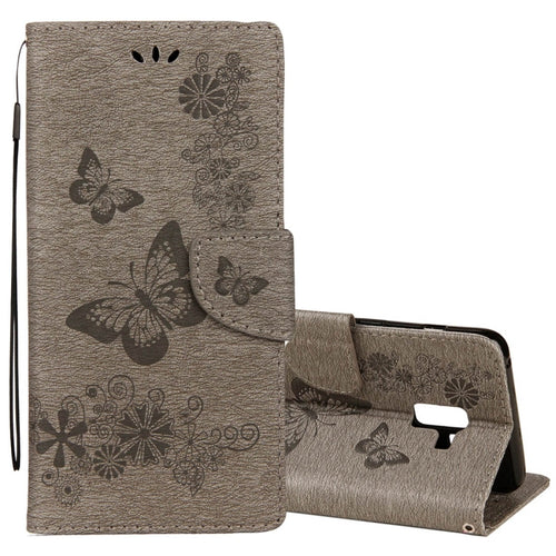 For Galaxy A8+ (2018) Vintage Embossed Floral Butterfly Pattern Horizontal Flip Leather Case with Card Slot & Holder & Wallet & Lanyard - HoMEdemic™ 