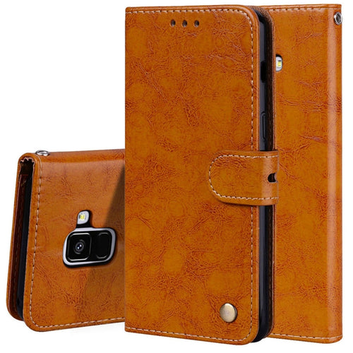 For Galaxy A8 (2018) Business Style Oil Wax Texture Horizontal Flip Leather Case with Holder & Card Slots & Wallet - HoMEdemic™ 