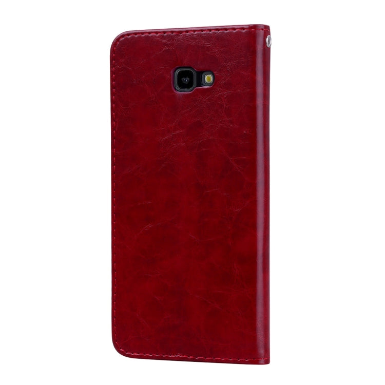 Business Style Oil Wax Texture Horizontal Flip Leather Case for Galaxy J4+, with Holder & Card Slots & Wallet