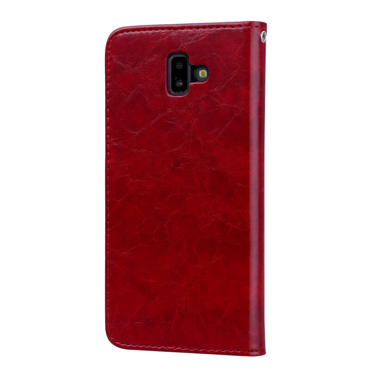 Business Style Oil Wax Texture Horizontal Flip Leather Case for Galaxy J6+, with Holder & Card Slots & Wallet