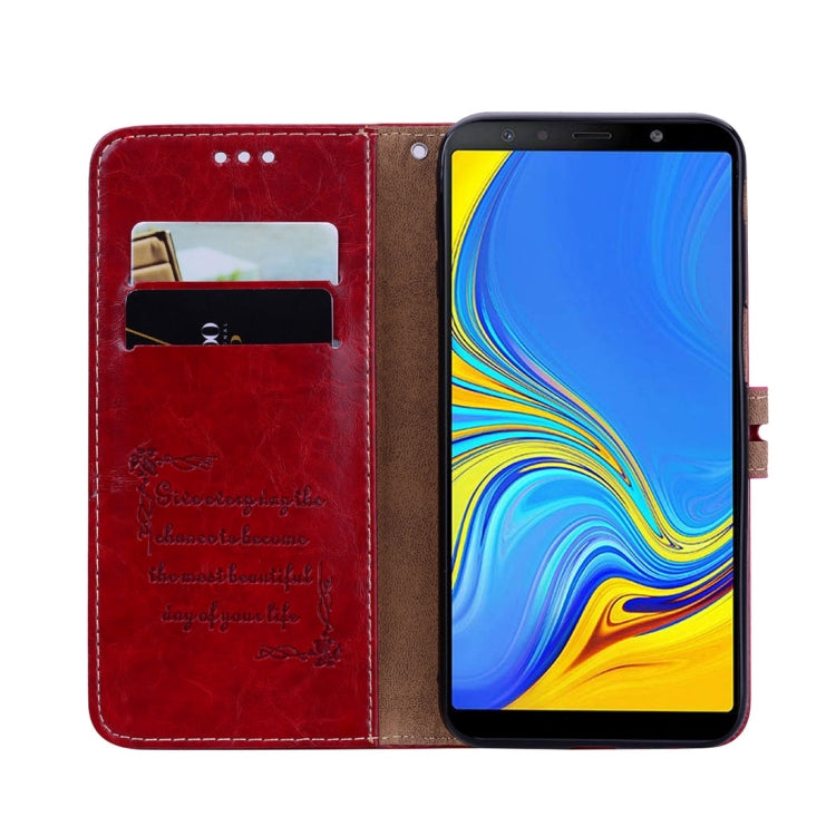 Business Style Oil Wax Texture Horizontal Flip Leather Case for Galaxy J6+, with Holder & Card Slots & Wallet