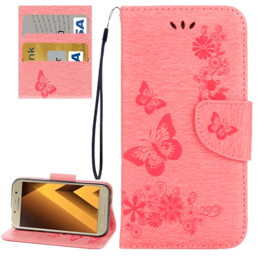 For Galaxy A7 (2017) / A720 Butterflies Embossing Horizontal Flip Leather Case with Holder & Card Slots & Wallet & Lanyard - HoMEdemic™ 