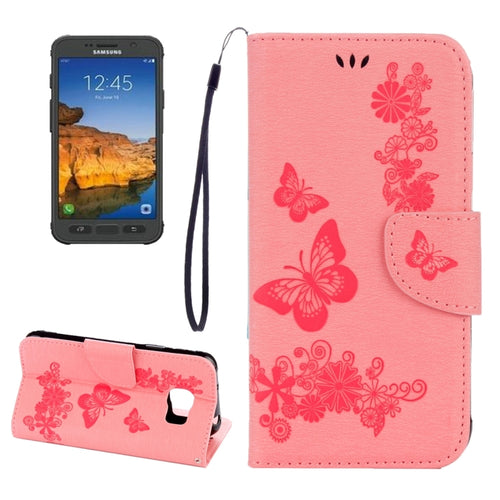 For Galaxy S7 Active Pressed Flowers Butterfly Pattern Horizontal Flip Leather Case with Holder & Card Slots & Wallet & Lanyard - HoMEdemic™ 