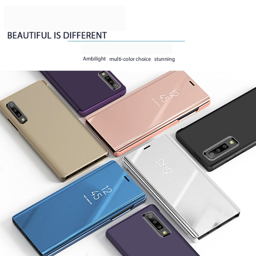 Mirror Clear View Horizontal Flip PU Smart Leather Case for Galaxy A7 (2018), with Holder - HoMEdemic™ 