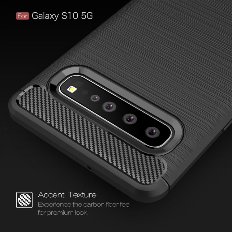 Brushed Texture Carbon Fiber TPU Case for Galaxy S10 5G, For Samsung Galaxy S10 5G, For Galaxy S10 5G