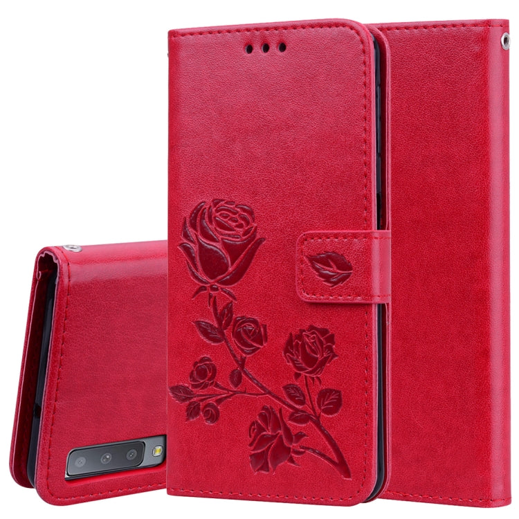 Rose Embossed Horizontal Flip PU Leather Case for Samsung Galaxy A7 (2018) , with Holder & Card Slots & Wallet
