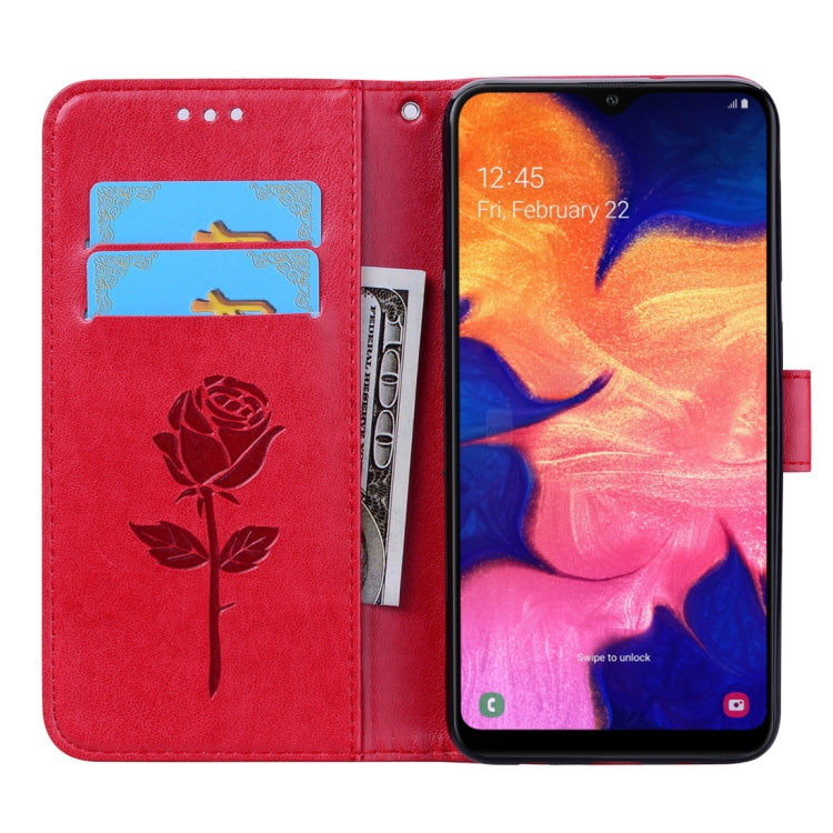 Rose Embossed Horizontal Flip PU Leather Case for Galaxy A10, with Holder & Card Slots & Wallet