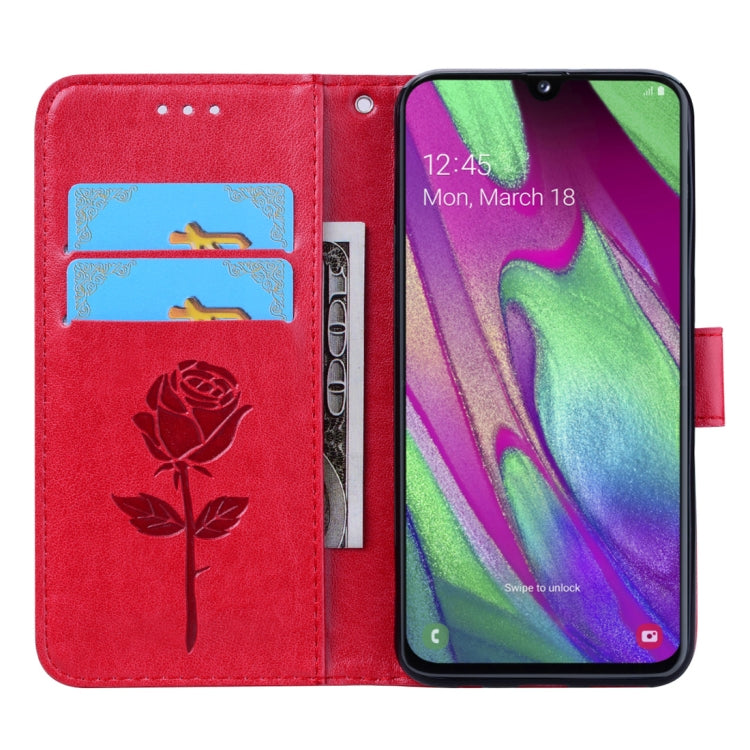 Rose Embossed Horizontal Flip PU Leather Case for Galaxy A40, with Holder & Card Slots & Wallet