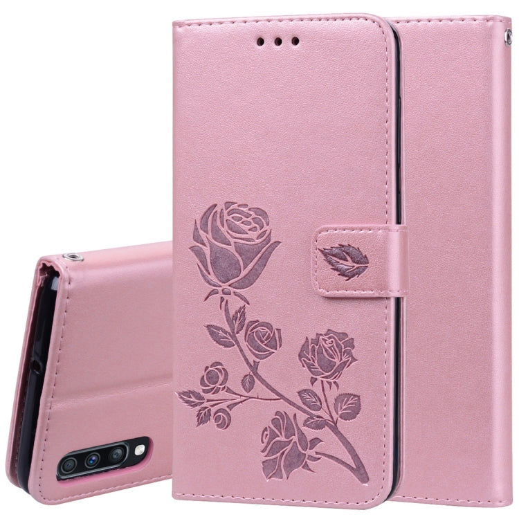 Rose Embossed Horizontal Flip PU Leather Case for Galaxy A70, with Holder & Card Slots & Wallet