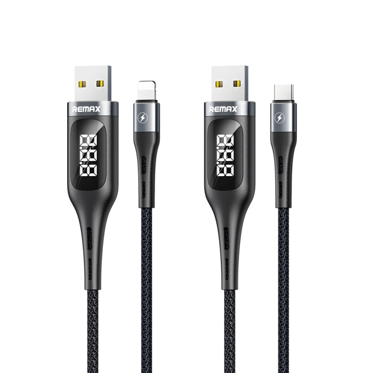 REMAX RC-096i Leader 1.2m 2.1 USB to 8 Pin Intelligent Digital Display Aluminum Alloy Braid Fast Charging Data Cable - HoMEdemic™ 
