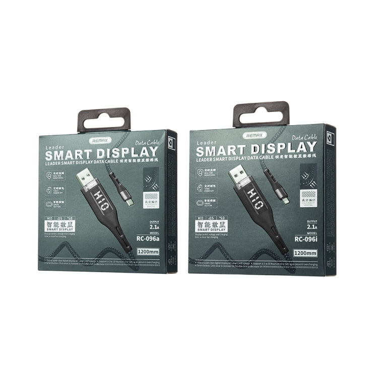 REMAX RC-096i Leader 1.2m 2.1 USB to 8 Pin Intelligent Digital Display Aluminum Alloy Braid Fast Charging Data Cable - HoMEdemic™ 
