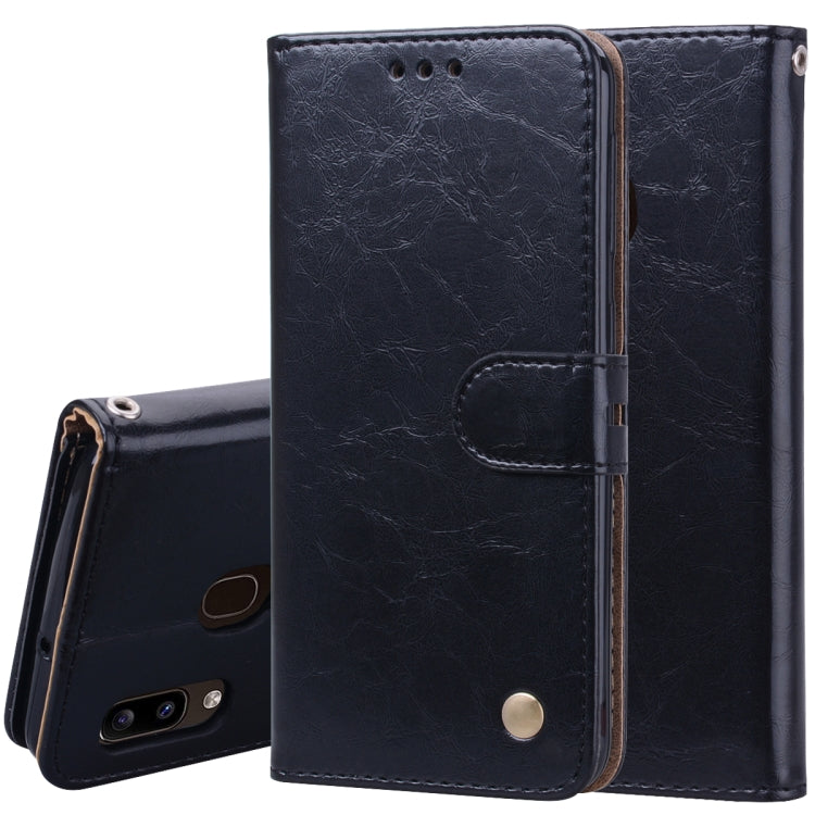 Business Style Oil Wax Texture Horizontal Flip Leather Case for Galaxy A20e, with Holder & Card Slots & Wallet, For Galaxy A20e