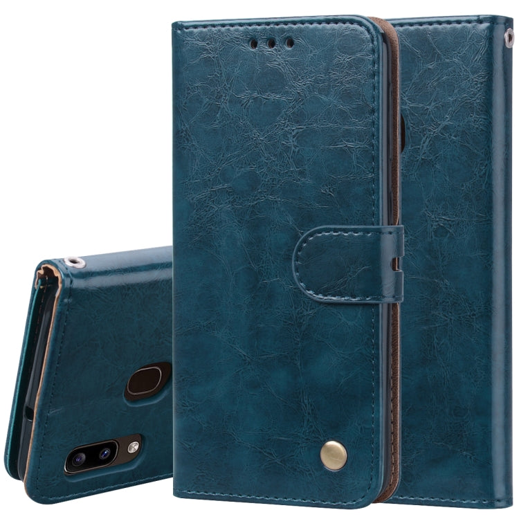 Business Style Oil Wax Texture Horizontal Flip Leather Case for Galaxy A20e, with Holder & Card Slots & Wallet, For Galaxy A20e