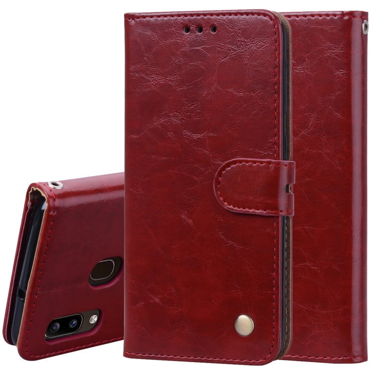 Business Style Oil Wax Texture Horizontal Flip Leather Case for Galaxy A20e, with Holder & Card Slots & Wallet, For Galaxy A20e