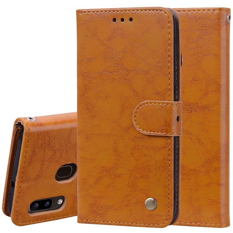 Business Style Oil Wax Texture Horizontal Flip Leather Case for Galaxy A20e, with Holder & Card Slots & Wallet, For Galaxy A20e