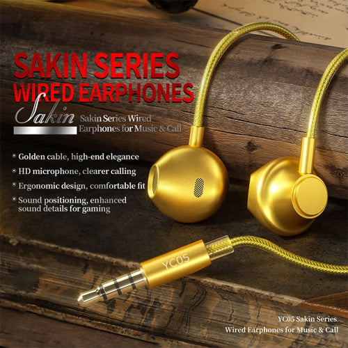 WK YC05 3.5mm Music In Ear Wired Earphone (Gold) - HoMEdemic™ 