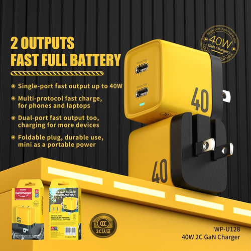 WK WP-U128 40W Dual USB-C/Type-C Interface Gallium Nitride Charger,Specifications: US Plug - HoMEdemic™ 