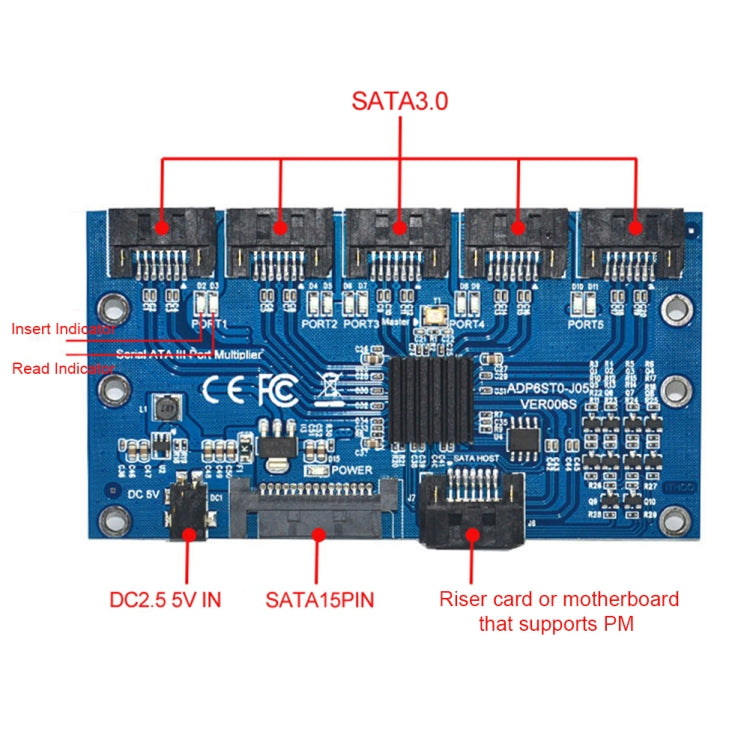 SATA2.0 3Gbps JMB321 Chip SATA Expansion Card 1 to 5 Port Riser Card - HoMEdemic™ 