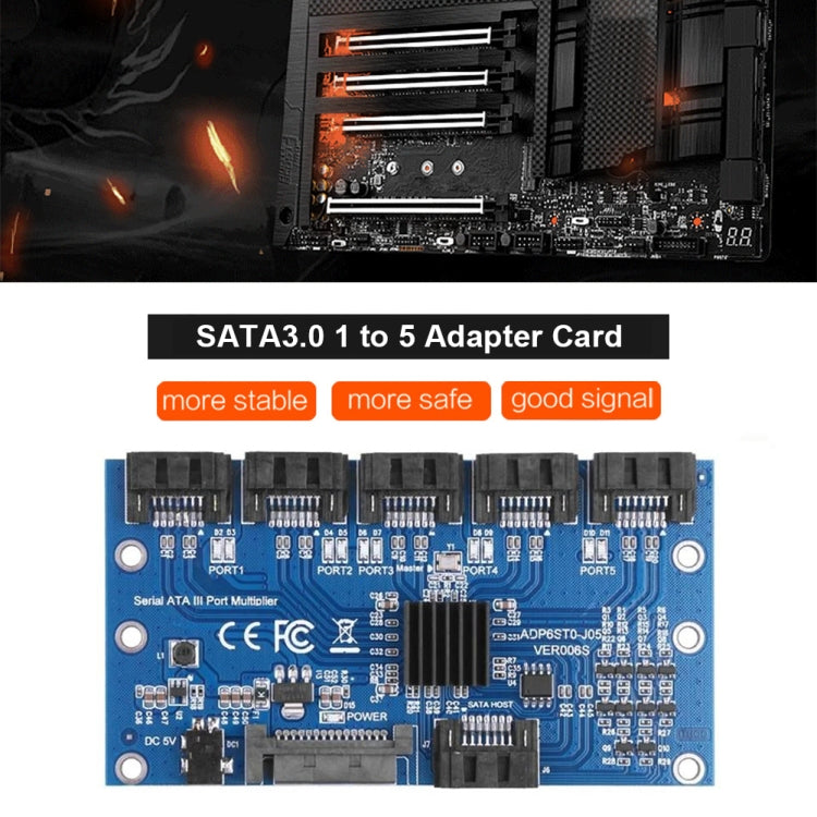 SATA2.0 3Gbps JMB321 Chip SATA Expansion Card 1 to 5 Port Riser Card - HoMEdemic™ 