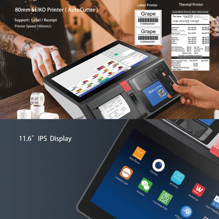 SGT-116 11.6 inch Capacitive Touch POS Terminal Cash Register, 4GB+128GB, Intel Celeron J4125 Win10 Pro(AU Plug) - HoMEdemic™ 