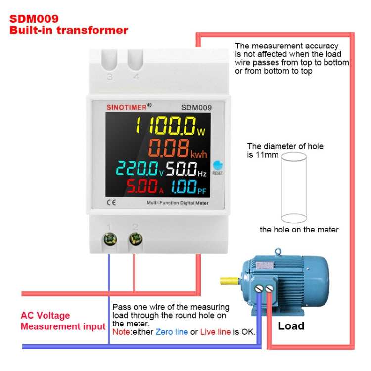 SINOTIMER SDM009 Din Rail Single-Phase Voltage Current Frequency Power Factor Electricity Multifunctional Meter, Model: AC250-450V Built-In - HoMEdemic™ 