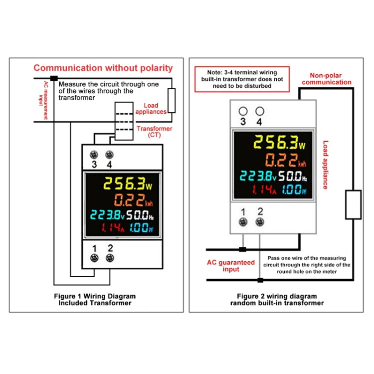 SINOTIMER SDM009 Din Rail Single-Phase Voltage Current Frequency Power Factor Electricity Multifunctional Meter, Model: AC40-300V Built-In - HoMEdemic™ 
