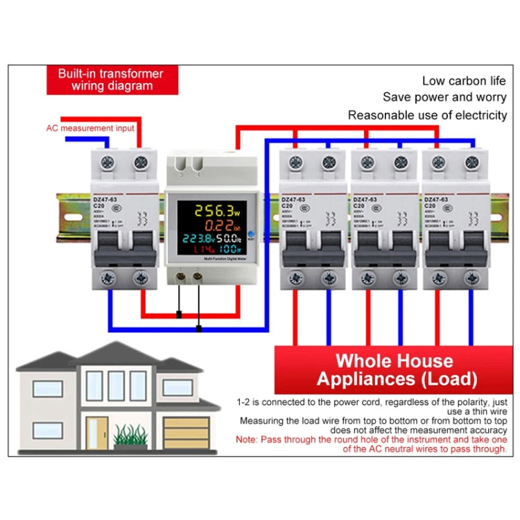 SINOTIMER SDM009 Din Rail Single-Phase Voltage Current Frequency Power Factor Electricity Multifunctional Meter, Model: AC40-300V Built-In - HoMEdemic™ 
