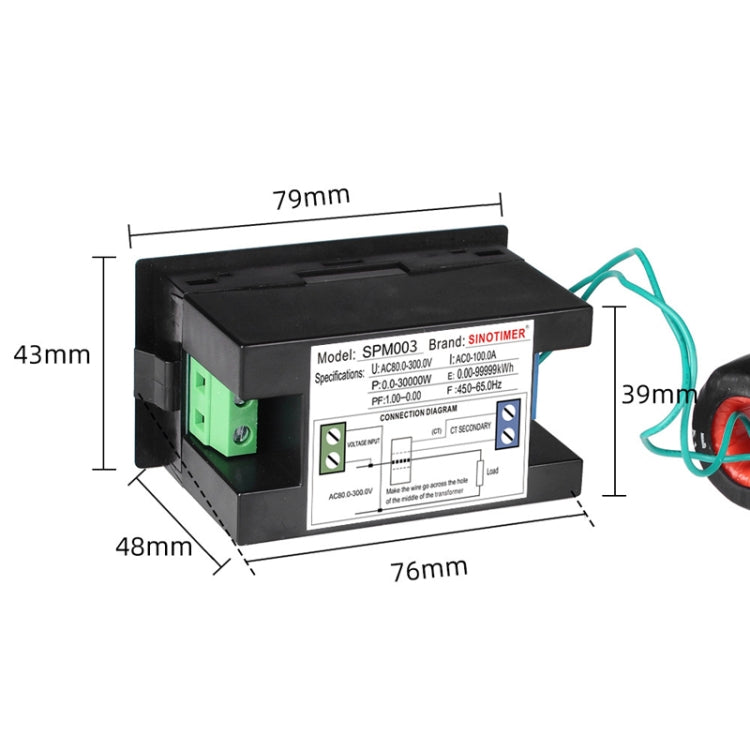SINOTIMER SPM003 AC LED Digital Voltmeter Frequency Factors Meter Power Monitor, Specification: AC80-300V 100A - HoMEdemic™ 