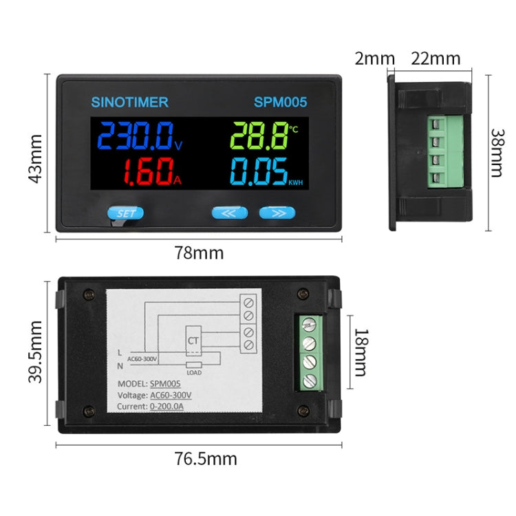 SINOTIMER SPM005 AC Digital Display Voltage Current Power Electricity Multifunctional Monitoring Meter, Specification: 200A - HoMEdemic™ 