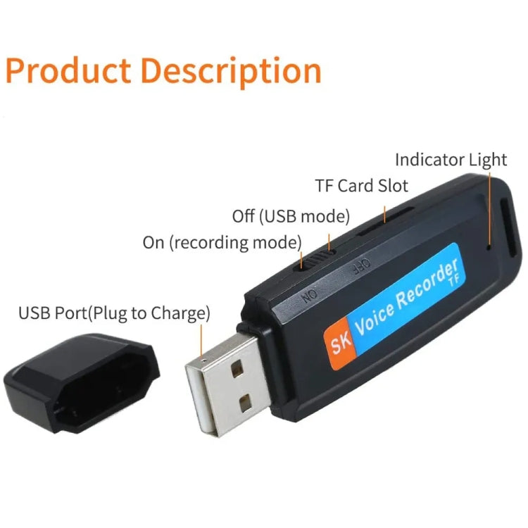 SK001 Rechargeable U-Disk Portable USB Voice Recorder, No Memory (Black) - HoMEdemic™ 