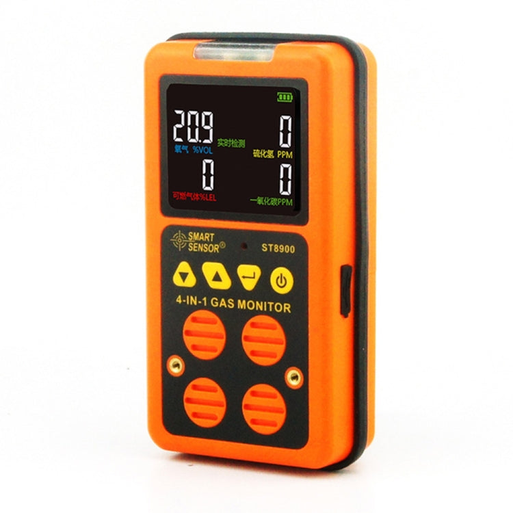 SMART SENSOR ST8900 4 in 1 Toxic Gas CO Carbon Monoxide Detector Hydrogen Sulfide H2S Oxygen Combustible Gas Test LCD Display Monitor, Sound Light Vibration Alarm - HoMEdemic™ 