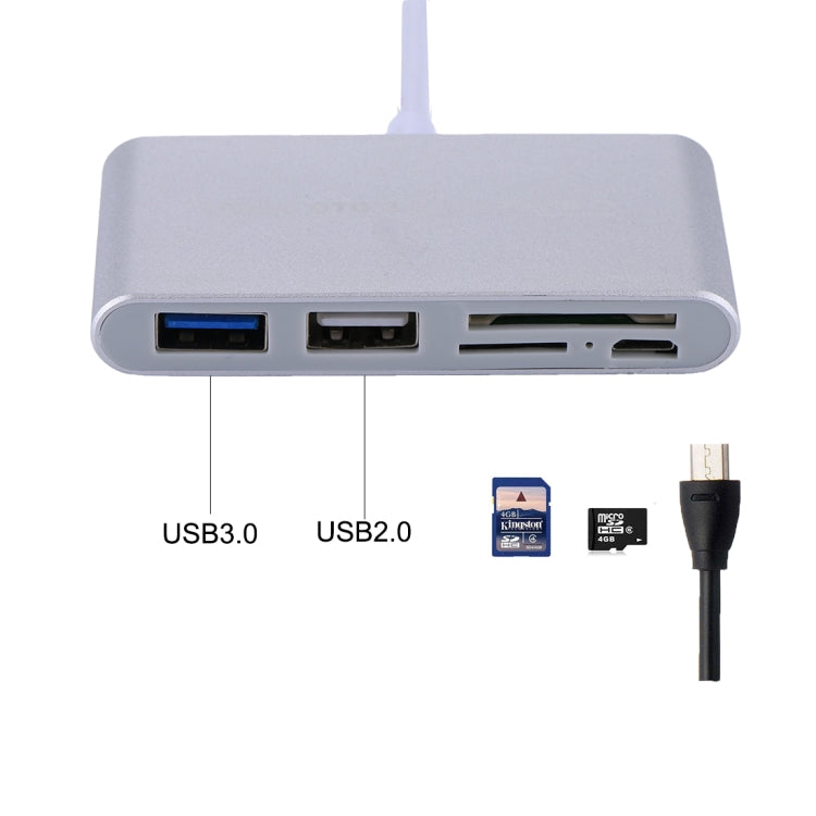 5 in 1 Micro SD + SD + USB 3.0 + USB 2.0 + Micro USB Port to USB-C / Type-C OTG COMBO Adapter Card Reader for Tablet, Smartphone, PC, 5 in 1(Silver), 5 in 1(Gold) - HoMEdemic™ 
