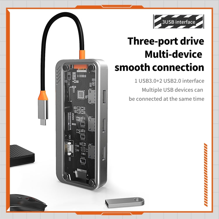 SW10V 10 in 1 Type-C to USB + HDMI + VGA + RJ45 + SD/TF + Audio 3.5 HUB Docking Station(Grey) - HoMEdemic™ 