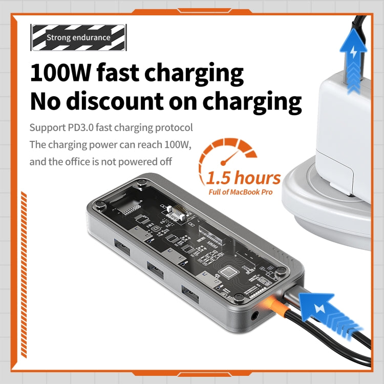 SW10V 10 in 1 Type-C to USB + HDMI + VGA + RJ45 + SD/TF + Audio 3.5 HUB Docking Station(Grey) - HoMEdemic™ 