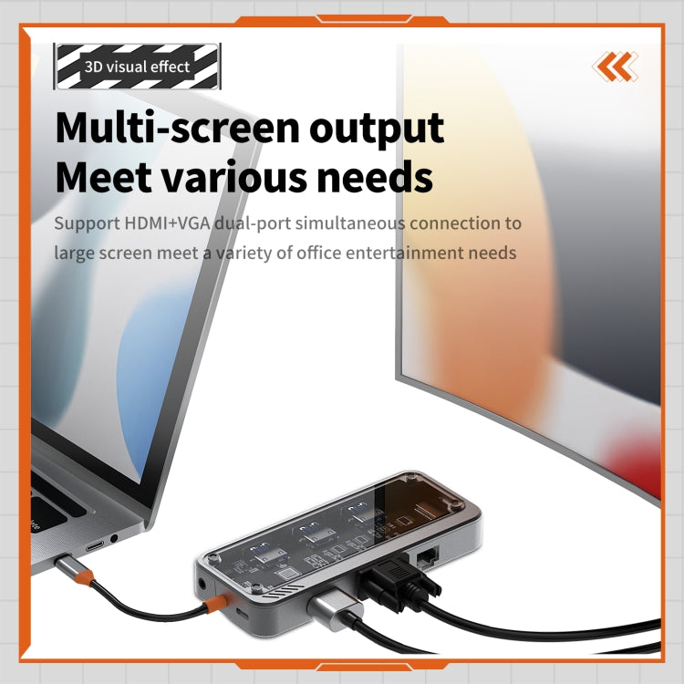 SW10V 10 in 1 Type-C to USB + HDMI + VGA + RJ45 + SD/TF + Audio 3.5 HUB Docking Station(Grey) - HoMEdemic™ 