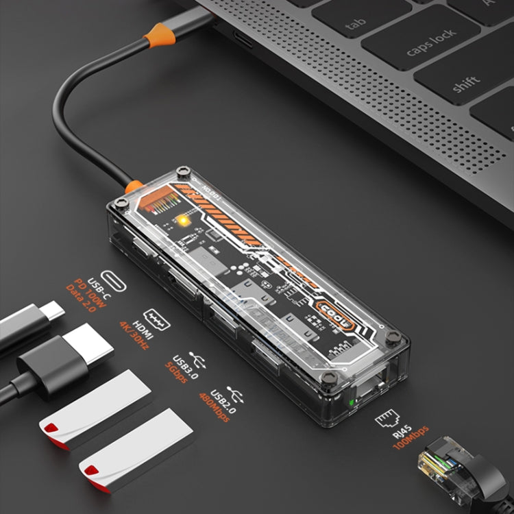 SW5R 5 in 1 Type-C to PD + USB3.0 + USB2.0 + HDMI + RJ45 HUB Docking Station(Grey) - HoMEdemic™ 