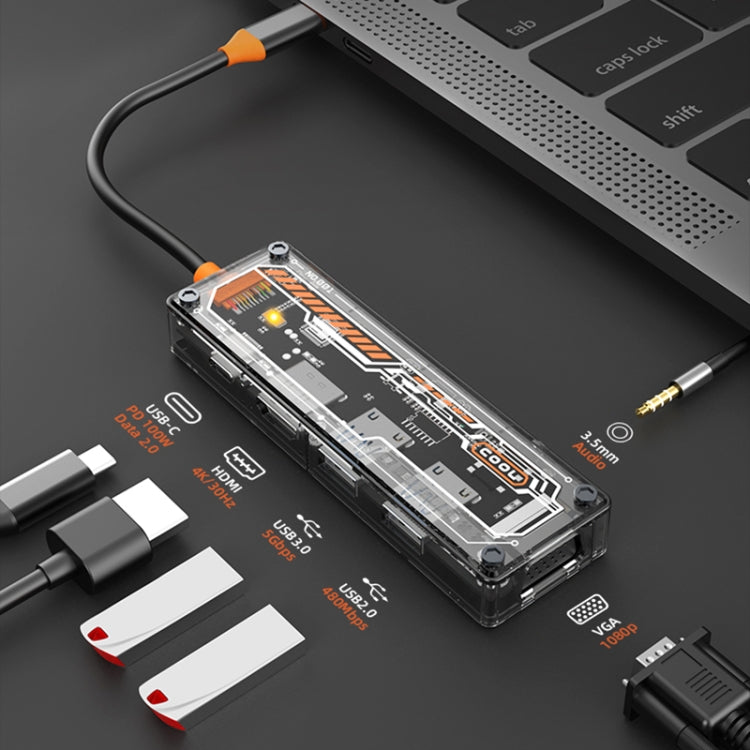 SW6V 6 in 1 Type-C to USB + HDMI + VGA + Audio 3.5 HUB Docking Station(Grey) - HoMEdemic™ 