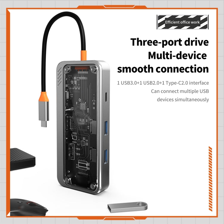 SW8V 8 in 1 Type-C to USB + HDMI + RJ45 + SD/TF HUB Docking Station(Grey) - HoMEdemic™ 