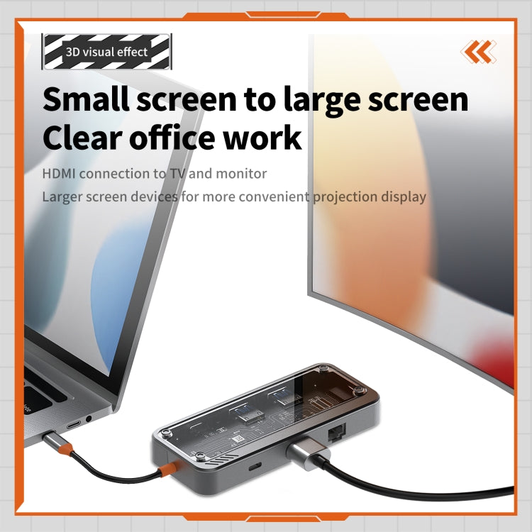 SW8V 8 in 1 Type-C to USB + HDMI + RJ45 + SD/TF HUB Docking Station(Grey) - HoMEdemic™ 