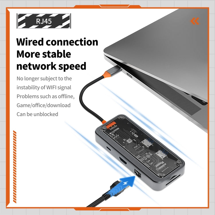 SW8V 8 in 1 Type-C to USB + HDMI + RJ45 + SD/TF HUB Docking Station(Grey) - HoMEdemic™ 