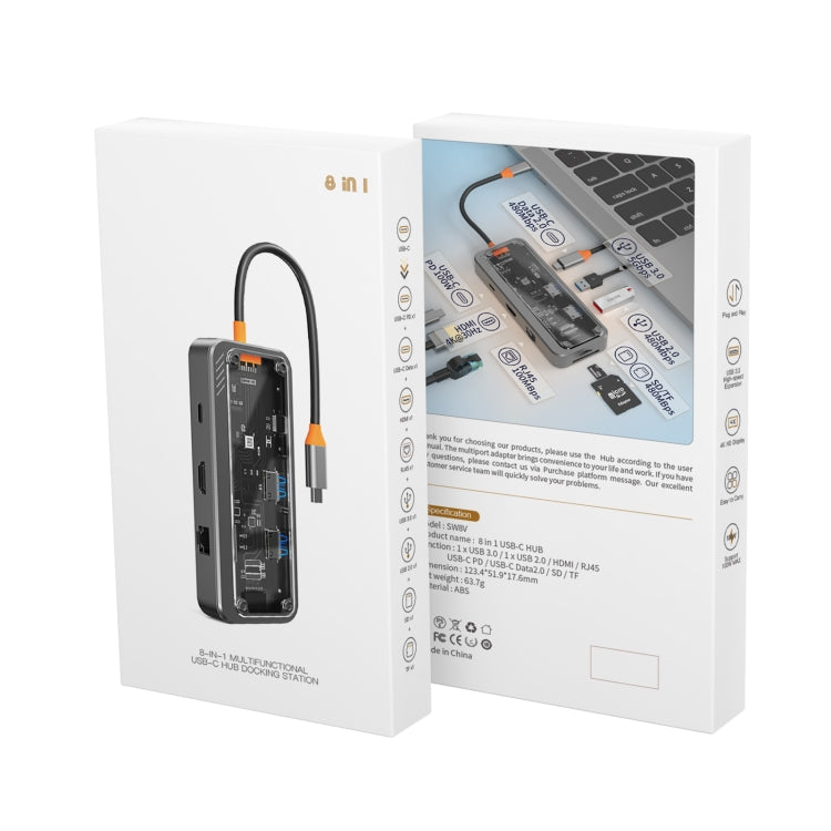 SW8V 8 in 1 Type-C to USB + HDMI + RJ45 + SD/TF HUB Docking Station(Grey) - HoMEdemic™ 