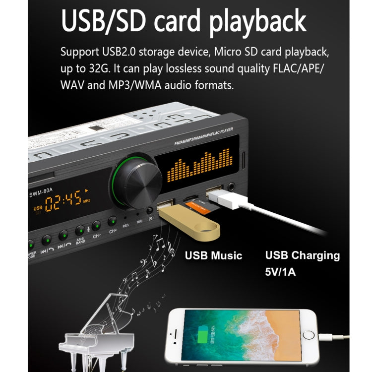 SWM-80A DC12V Car MP3 Support FM / AM & Bluetooth & Mobile Phone Voice Assistant, SWM-80A - HoMEdemic™ 