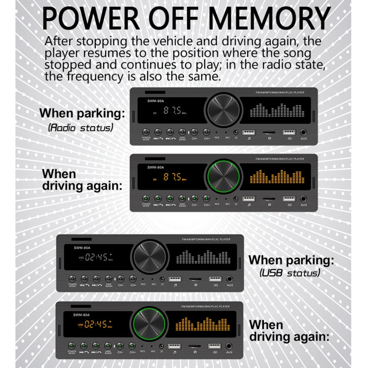 SWM-80A DC12V Car MP3 Support FM / AM & Bluetooth & Mobile Phone Voice Assistant, SWM-80A - HoMEdemic™ 