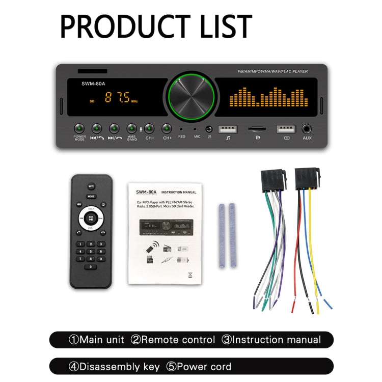 SWM-80A DC12V Car MP3 Support FM / AM & Bluetooth & Mobile Phone Voice Assistant, SWM-80A - HoMEdemic™ 